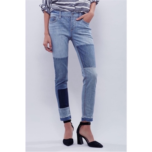 Free People Denim - FREE PEOPLE Jax Patchwork Raw Hem 4-Button Fly  Skinny Jeans